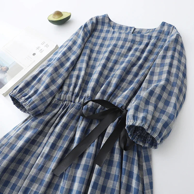 Elara Check Midi Dress