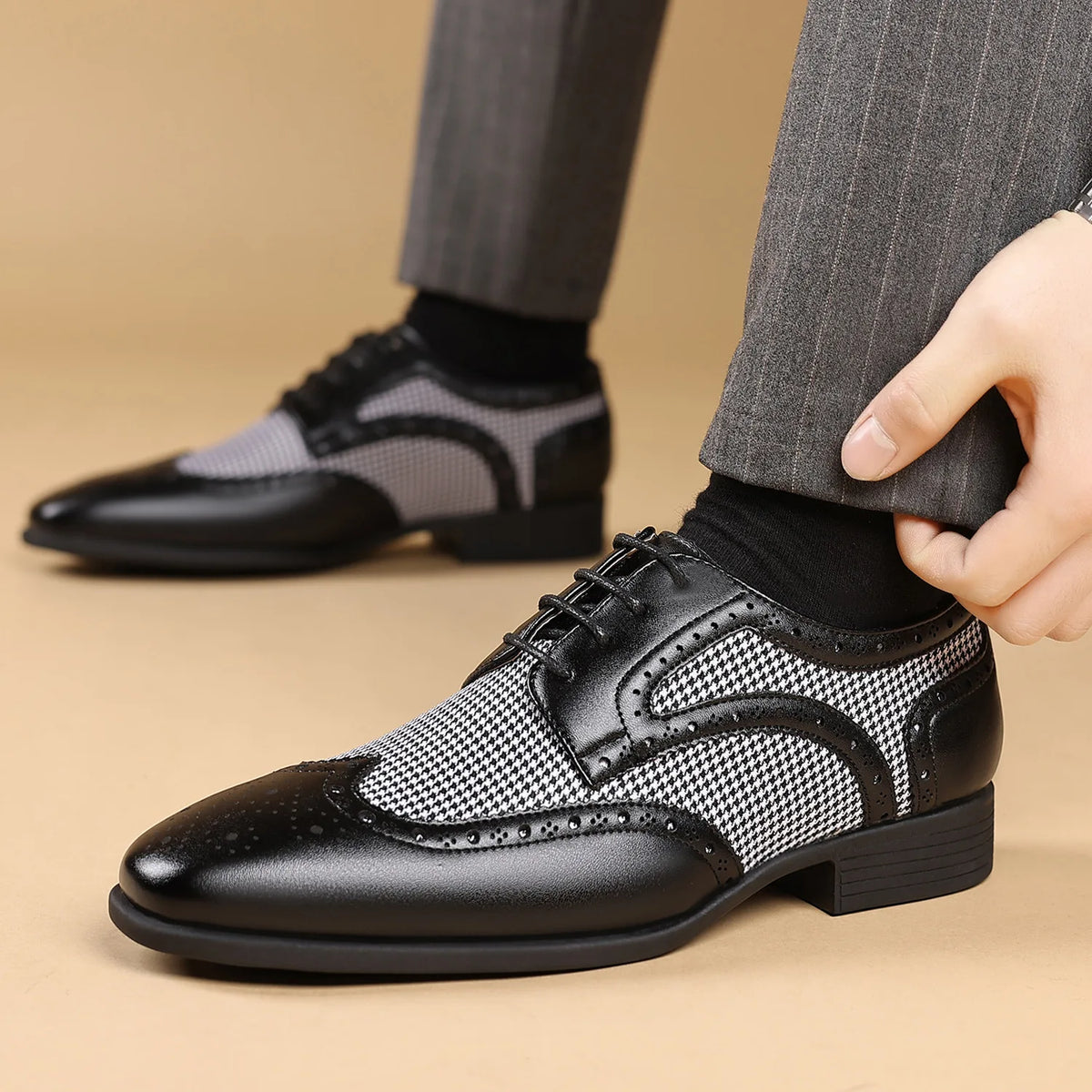 Preston Houndstooth Leather Oxfords