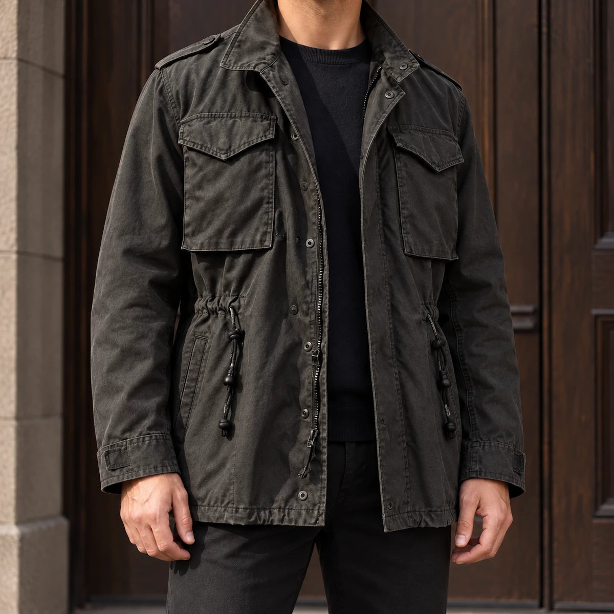 Arvid Field Jacket Black model doorway lifestyle v2