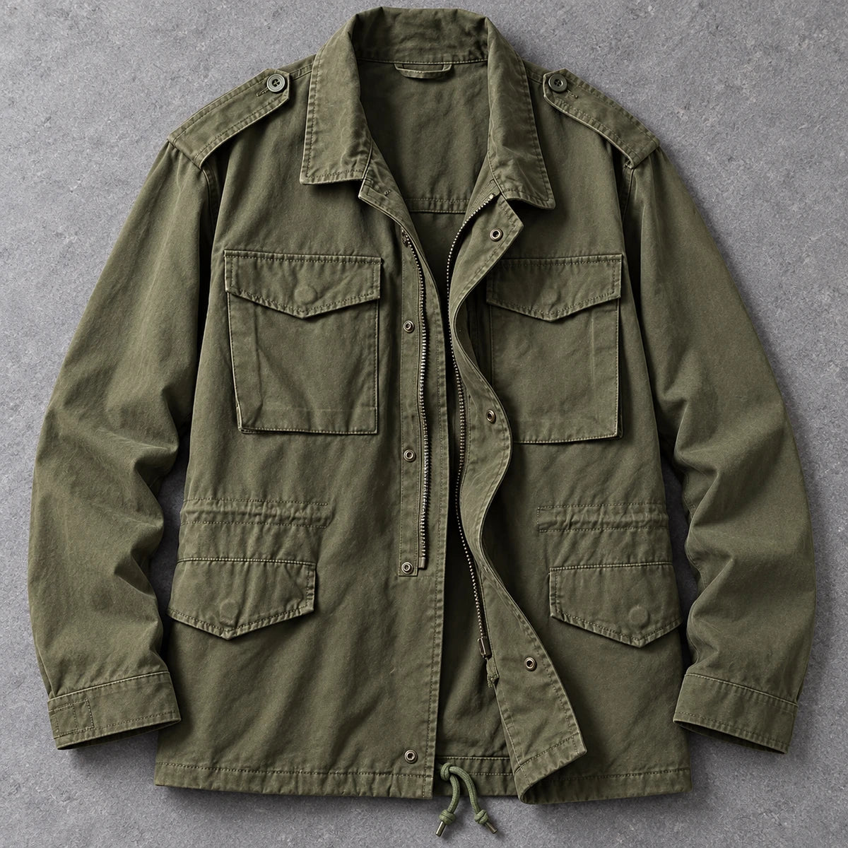Arvid Field Jacket Green overhead stone flatlay