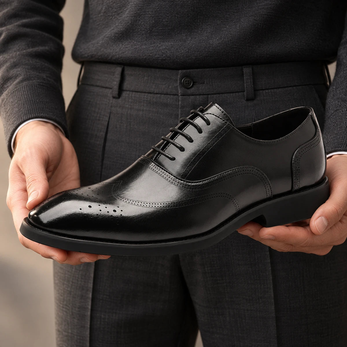 Cowhide Leather Dress Shoes | August Black handheld