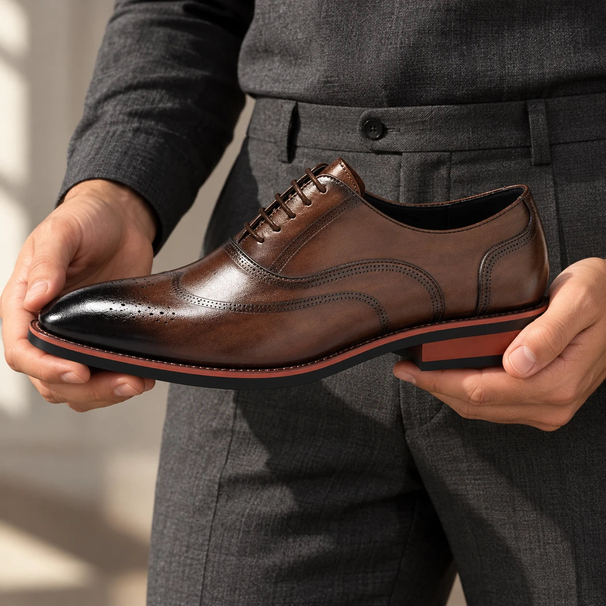 Cowhide Leather Dress Shoes | August Brown handheld