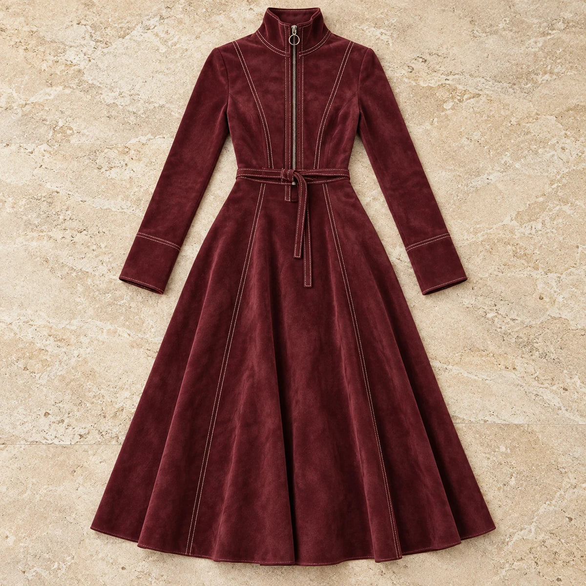 Belted Midi Dress | Lucille in Red, flatlay view