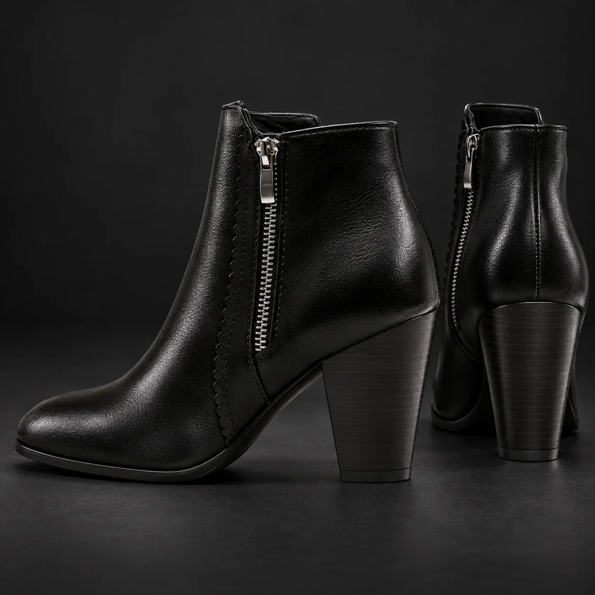 Block Heel Ankle Boots Verona Black side and heel view