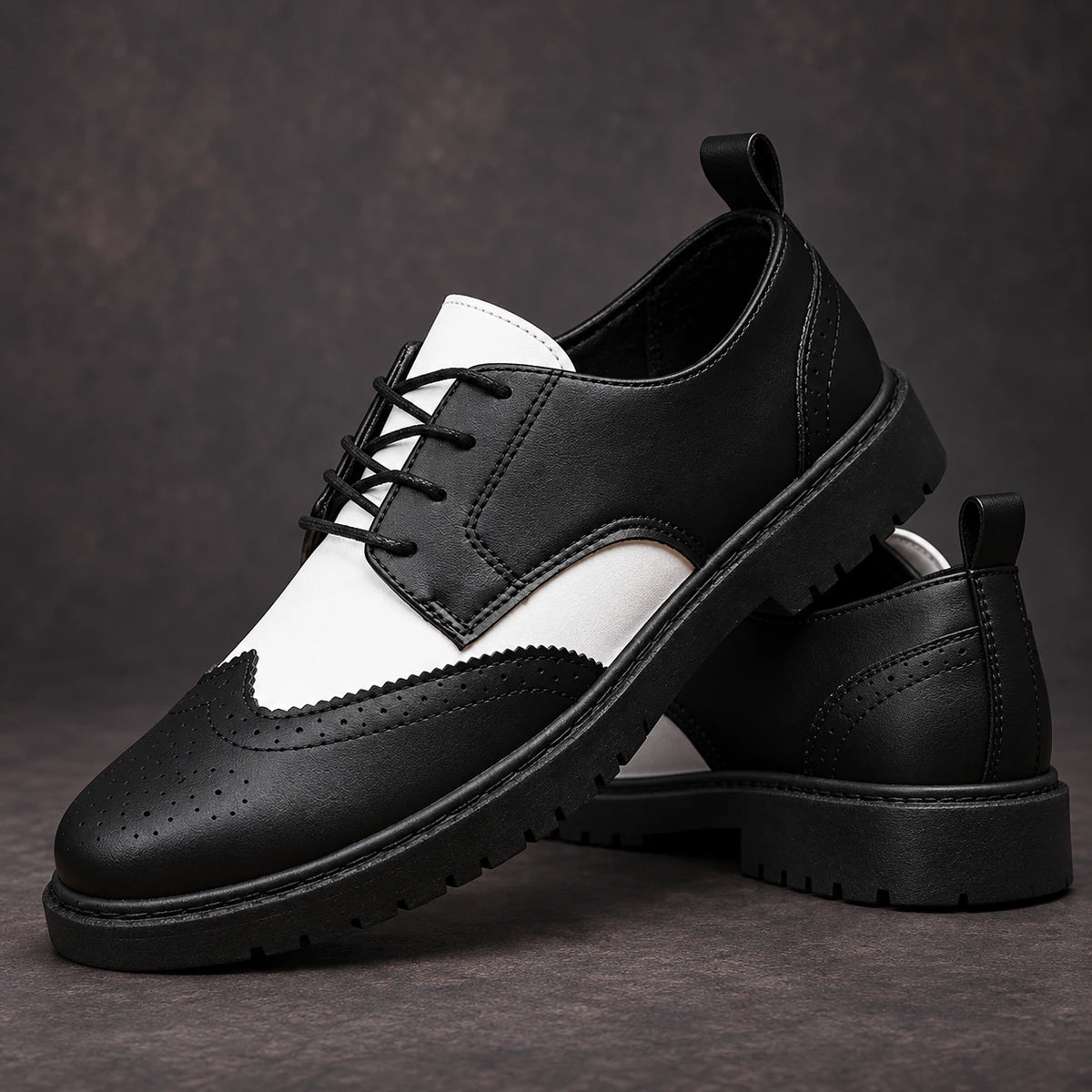 Leather Derbies | Audric Black White stacked pair