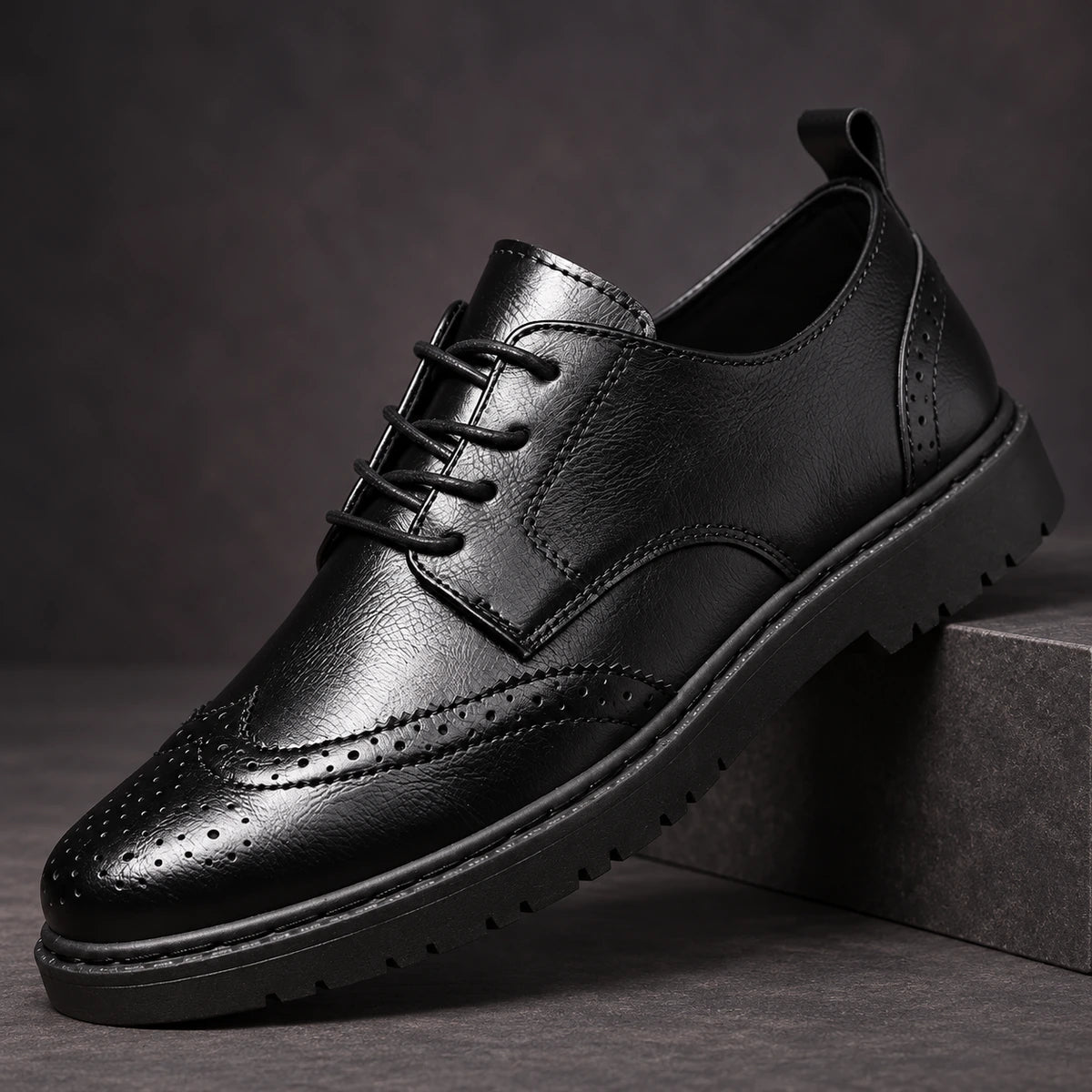 Leather Derbies | Audric Black diagonal pedestal