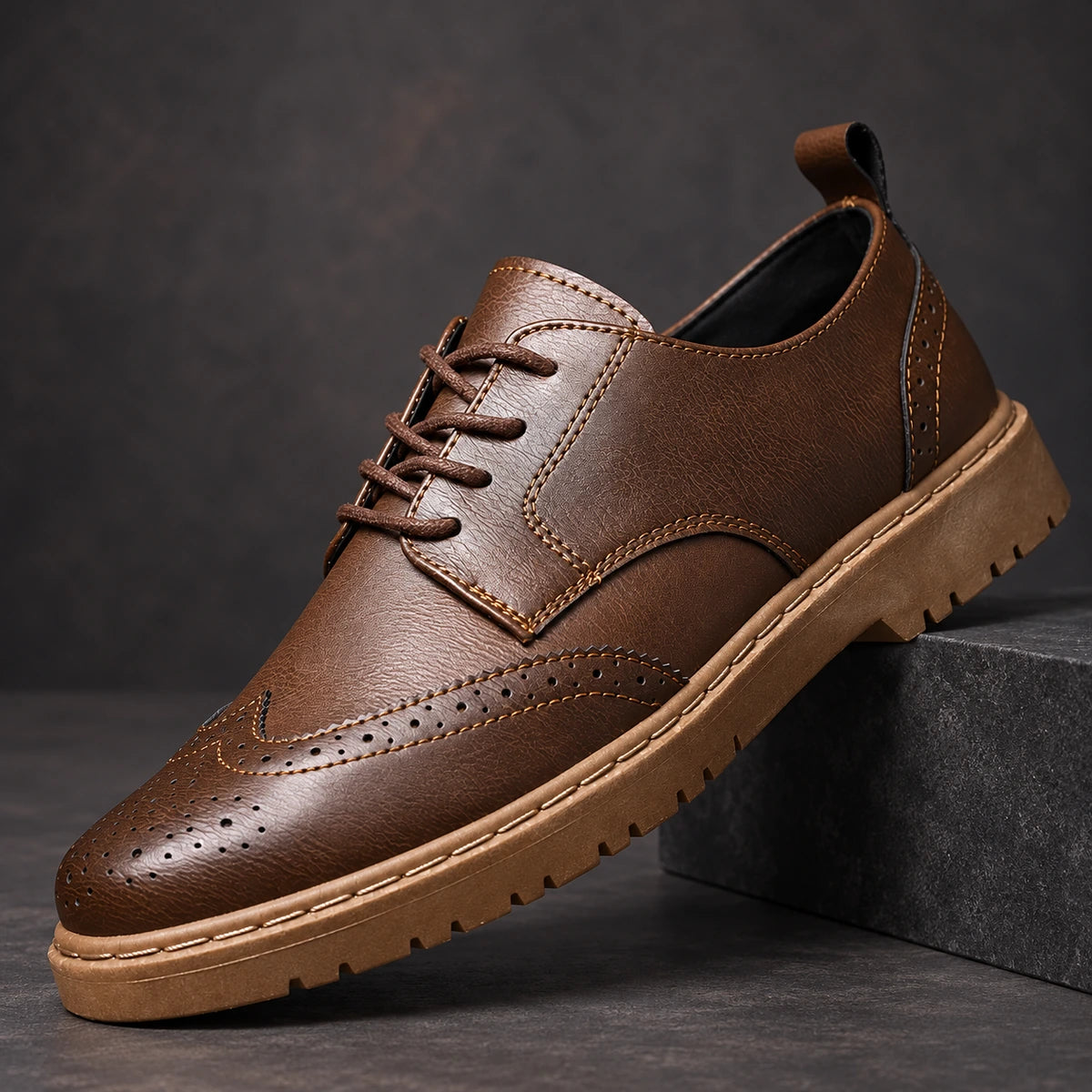 Leather Derbies | Audric Brown diagonal pedestal