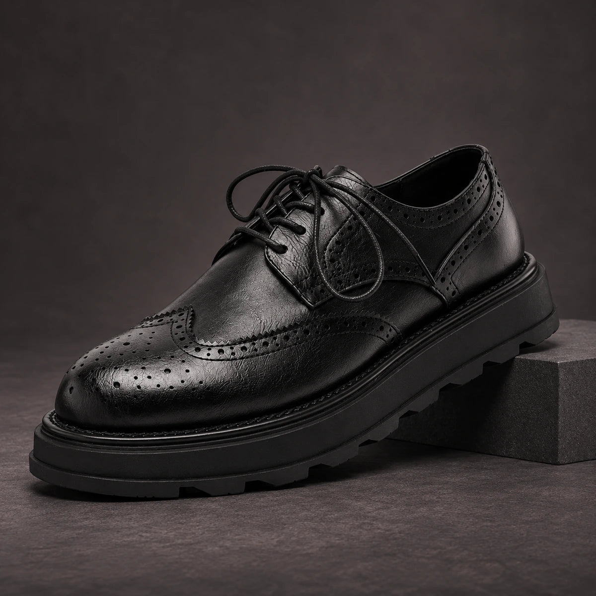Leather Derbies | Wilfred Black diagonal pedestal