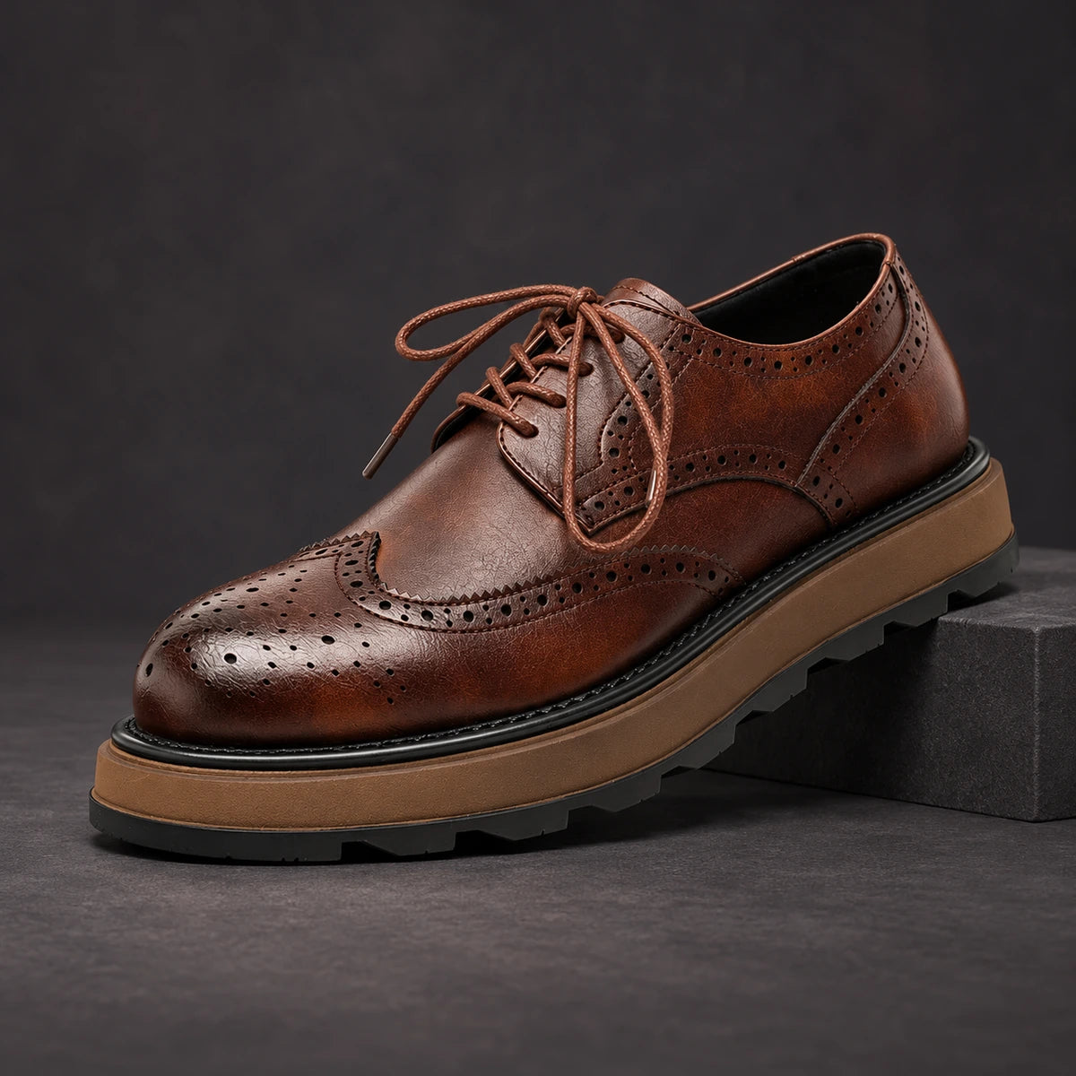 Leather Derbies | Wilfred Brown diagonal pedestal
