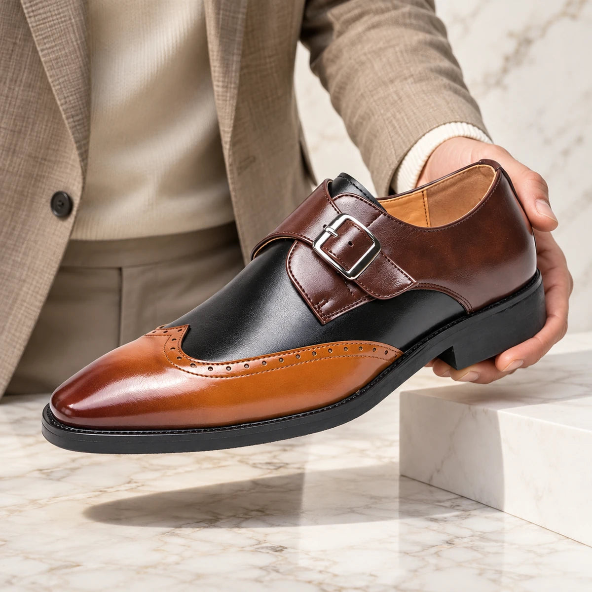 Leather Shoes | Irving Brown/Black handheld