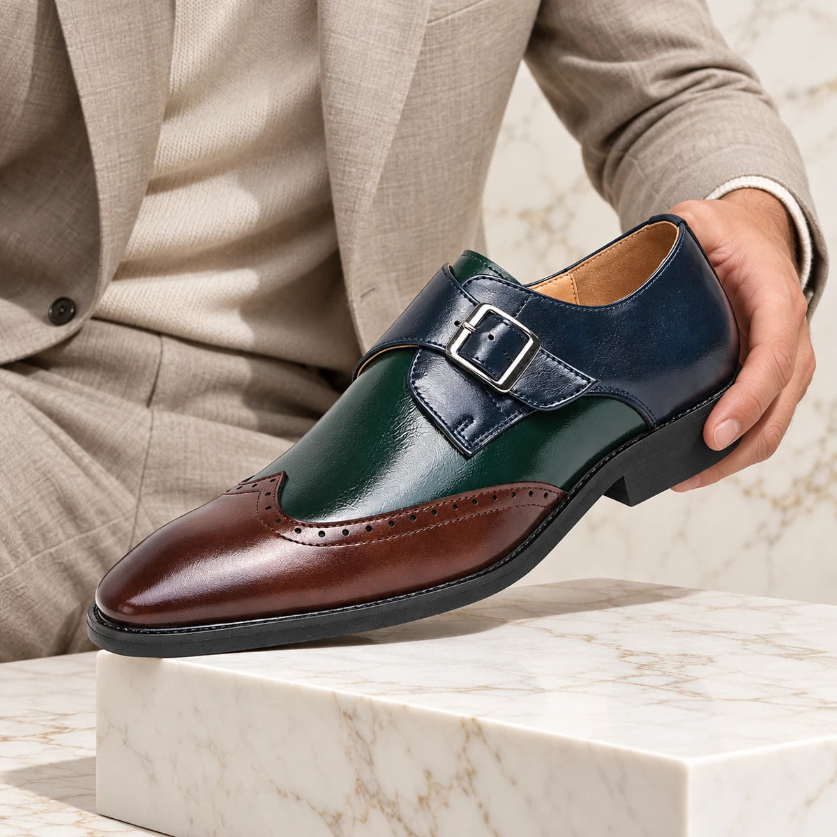Leather Shoes | Irving Brown/Green handheld