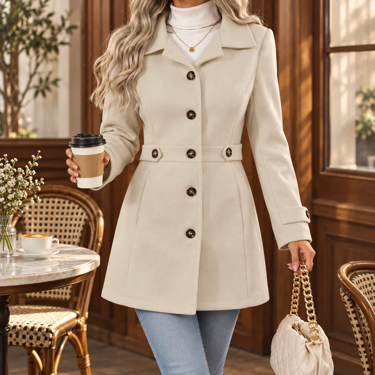 Cecilia Coat Beige lifestyle view