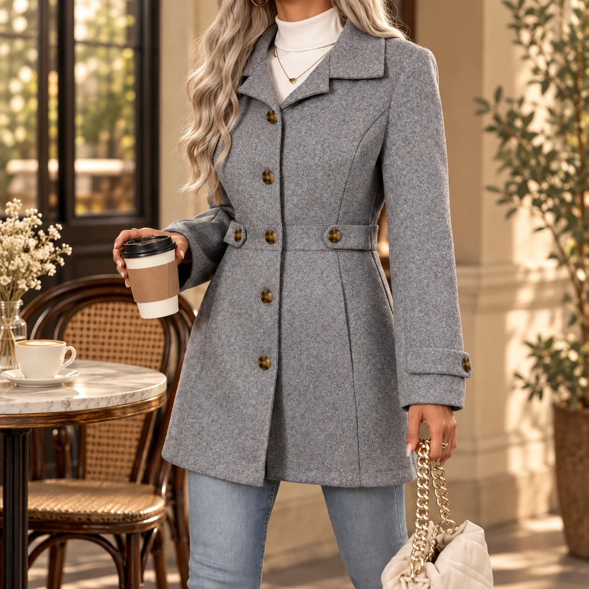 Cecilia Coat Gray lifestyle view