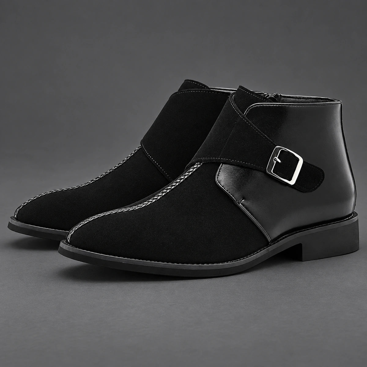 Buckle Ankle Boots | Rocco in Black, angled studio pair