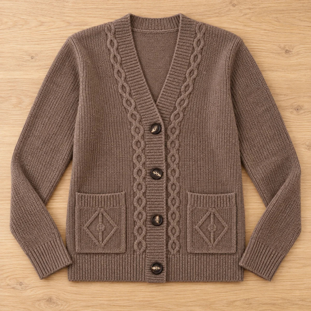 Cashmere Blend Cardigan | Ottilie in Brown overhead flat lay view