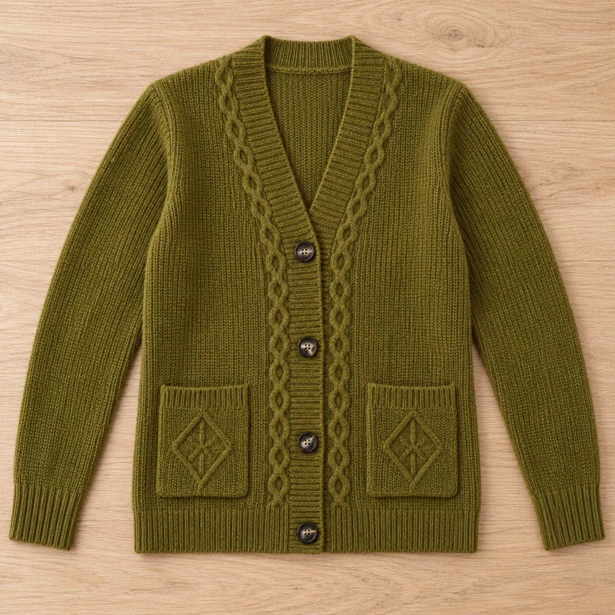 Cashmere Blend Cardigan | Ottilie in Green overhead flat lay view