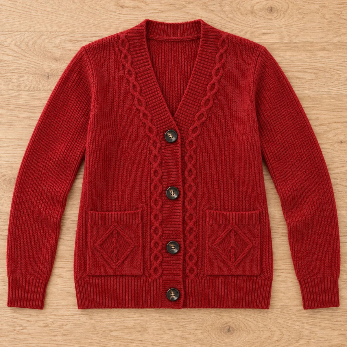 Cashmere Blend Cardigan | Ottilie in Red overhead flat lay view