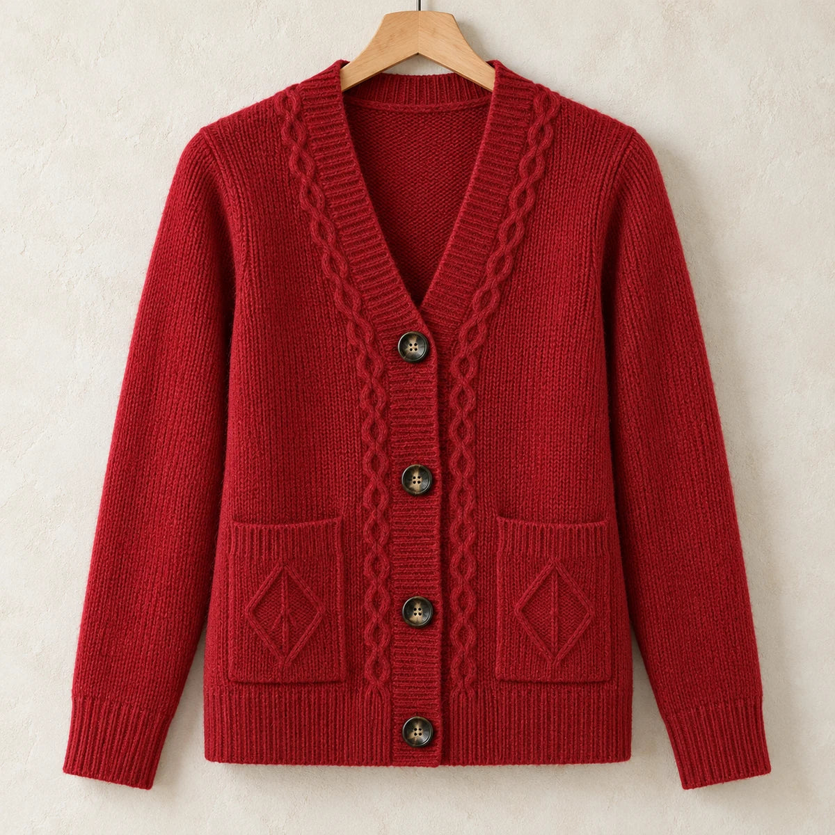 Cashmere Blend Cardigan | Ottilie in Red front garment view