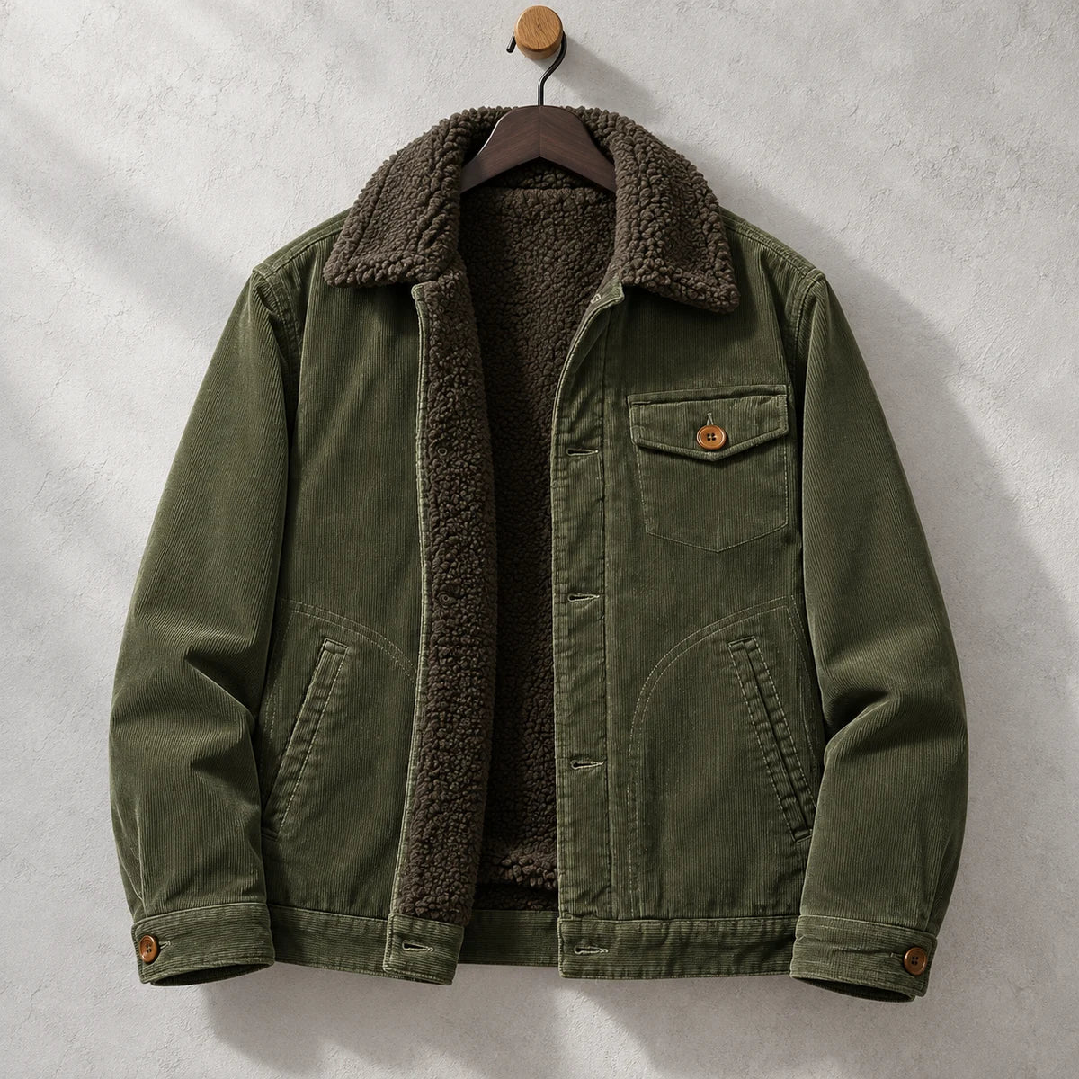 Corduroy Jacket | Alaric Green sculpted hanger front