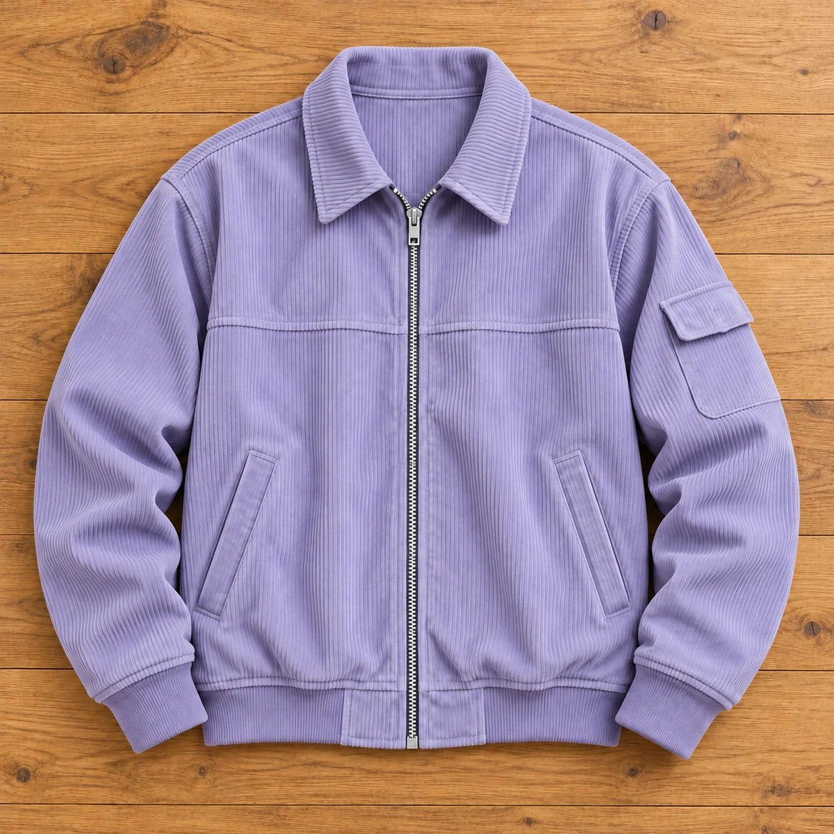 Corduroy Jacket | Eldric Purple overhead oak flatlay v2