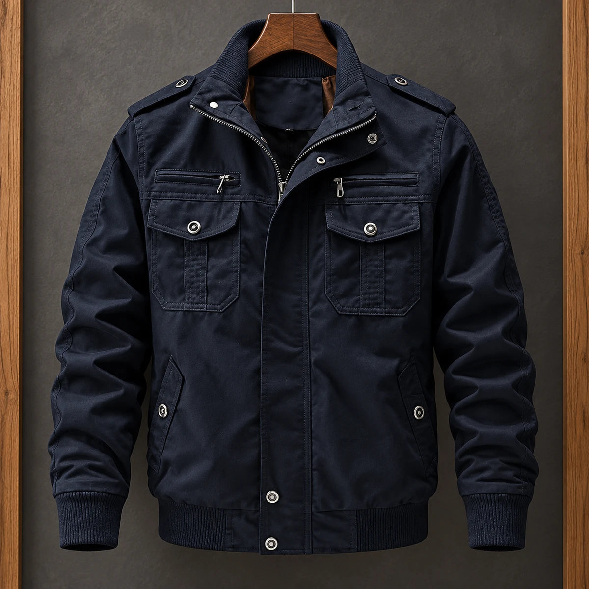 Cotton Jacket | Bertram Blue hanger walnut front