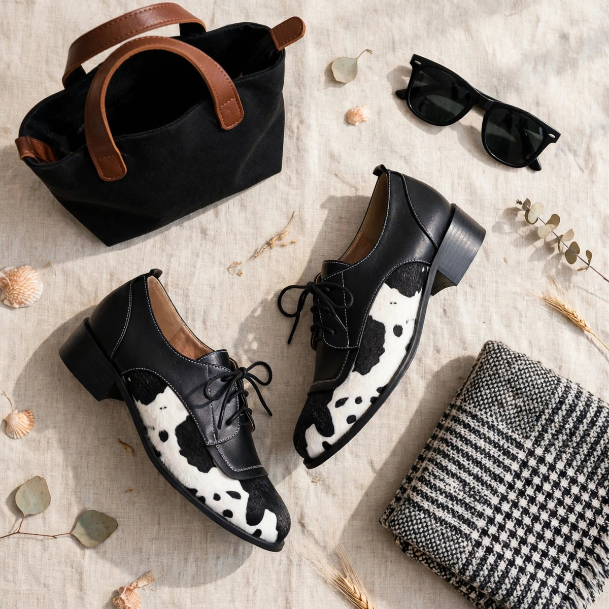 Piper Cow Print Oxfords