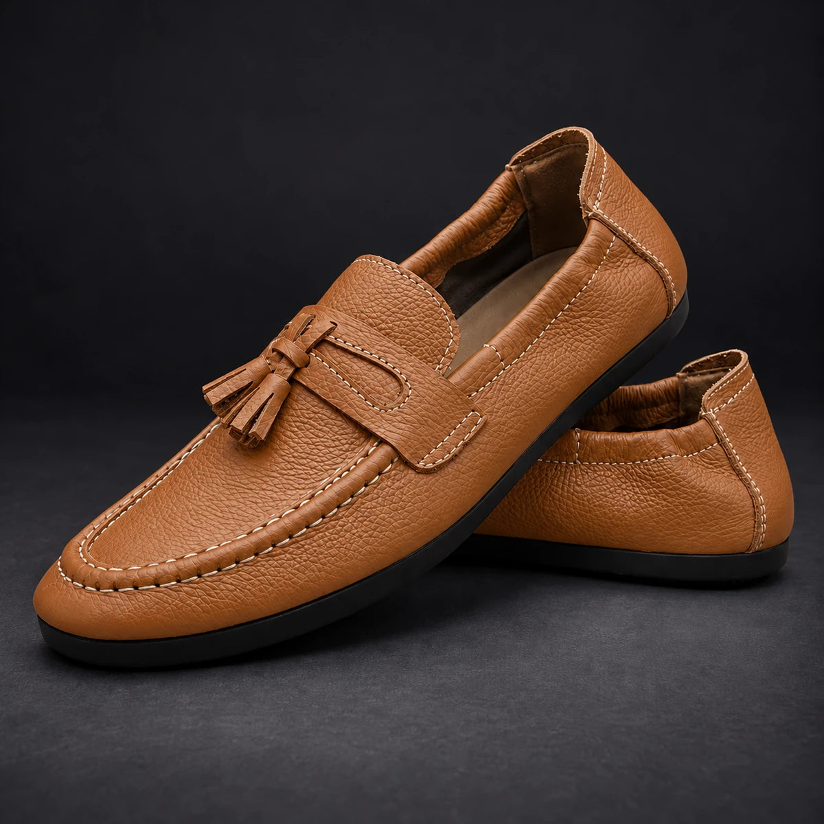 Cowhide Leather Loafers | Viggo Brown stacked pair