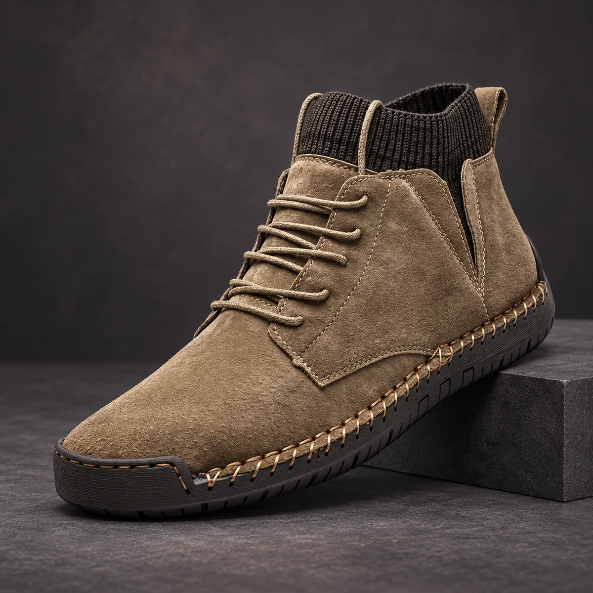 Cowhide Leather Boots | Clovis Beige diagonal pedestal