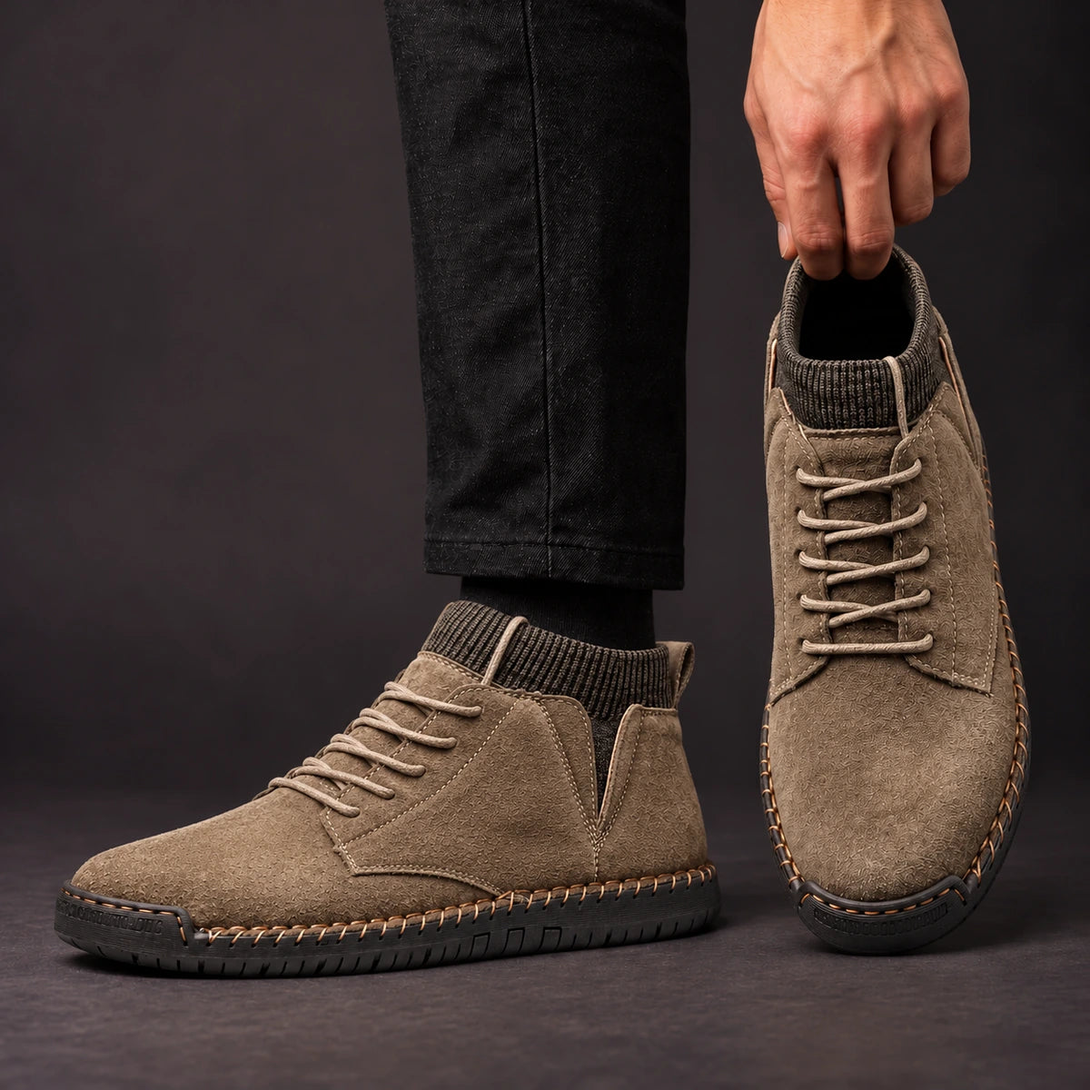 Cowhide Leather Boots | Clovis Beige model handheld