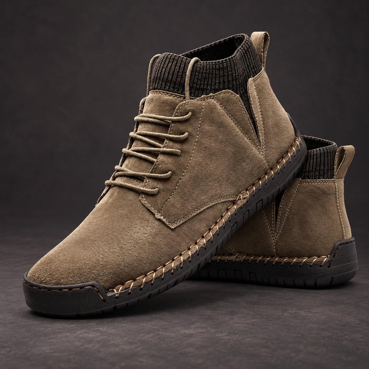 Cowhide Leather Boots | Clovis Beige stacked pair