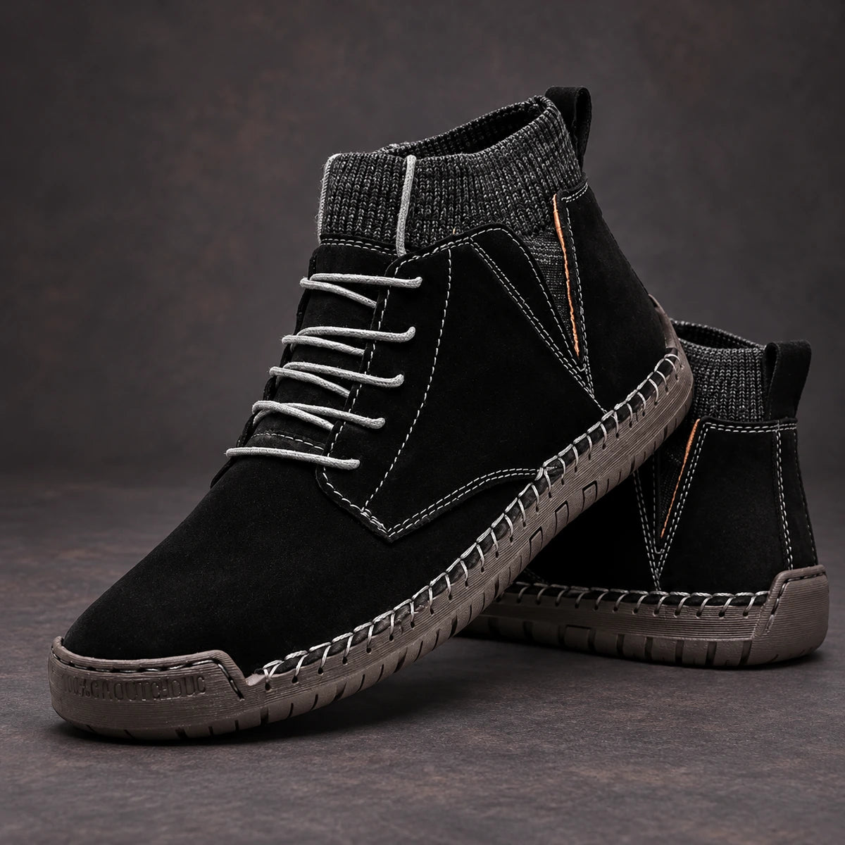 Cowhide Leather Boots | Clovis Black stacked pair