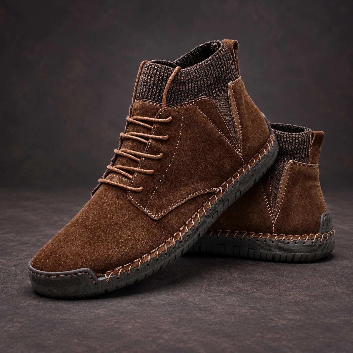 Cowhide Leather Boots | Clovis Brown stacked pair