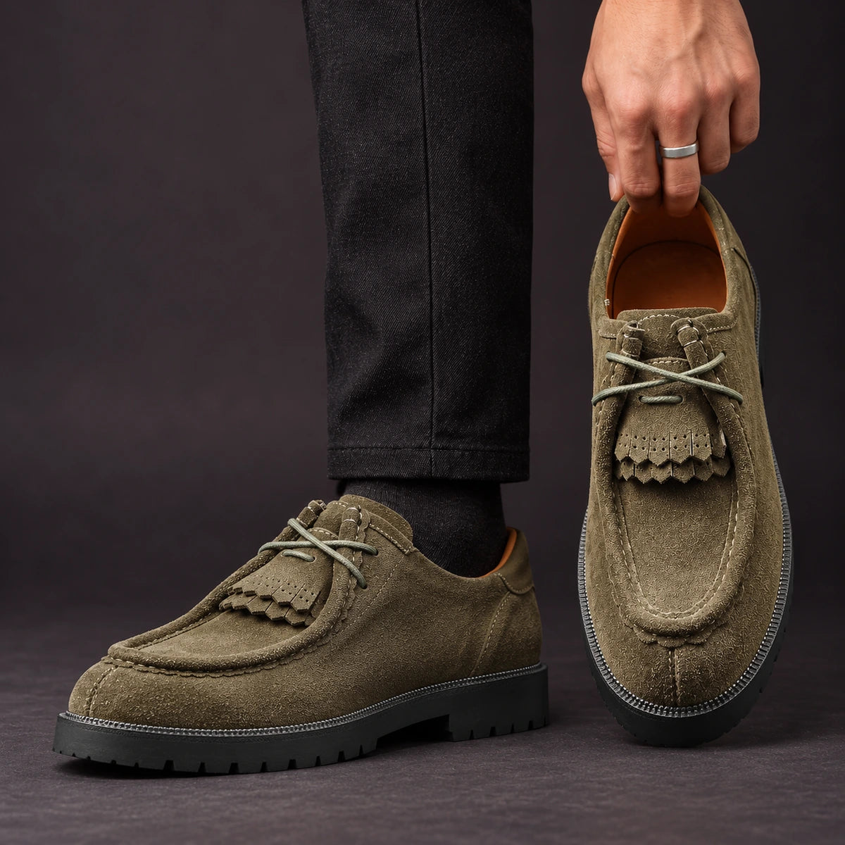 Cowhide Leather Derbies | Yngve Green model handheld