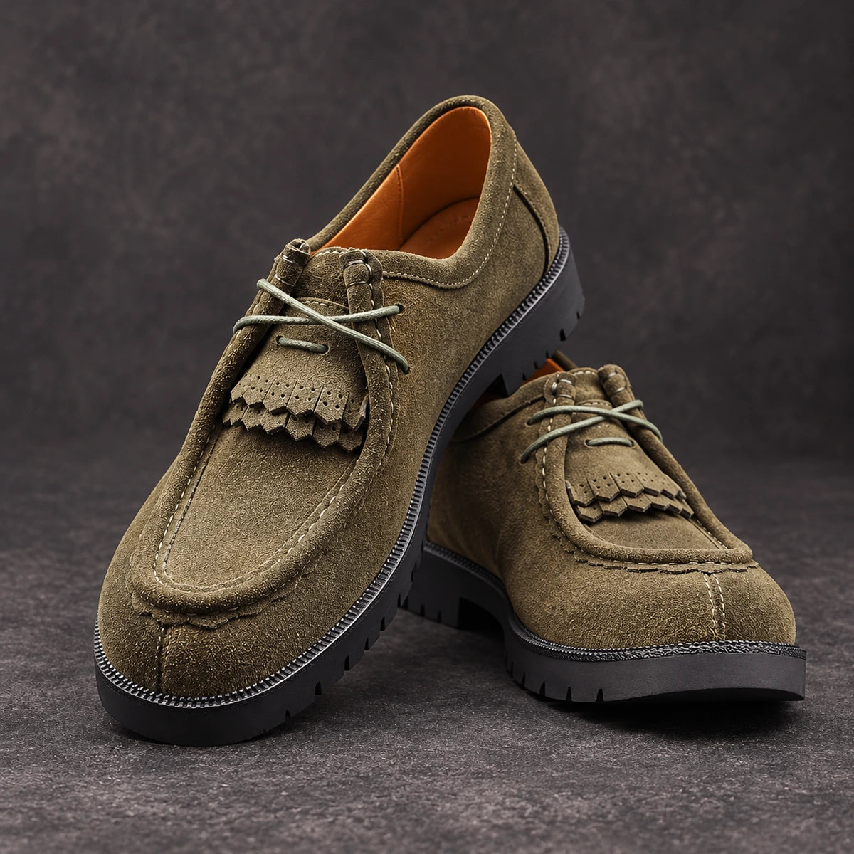 Cowhide Leather Derbies | Yngve Green stacked pair