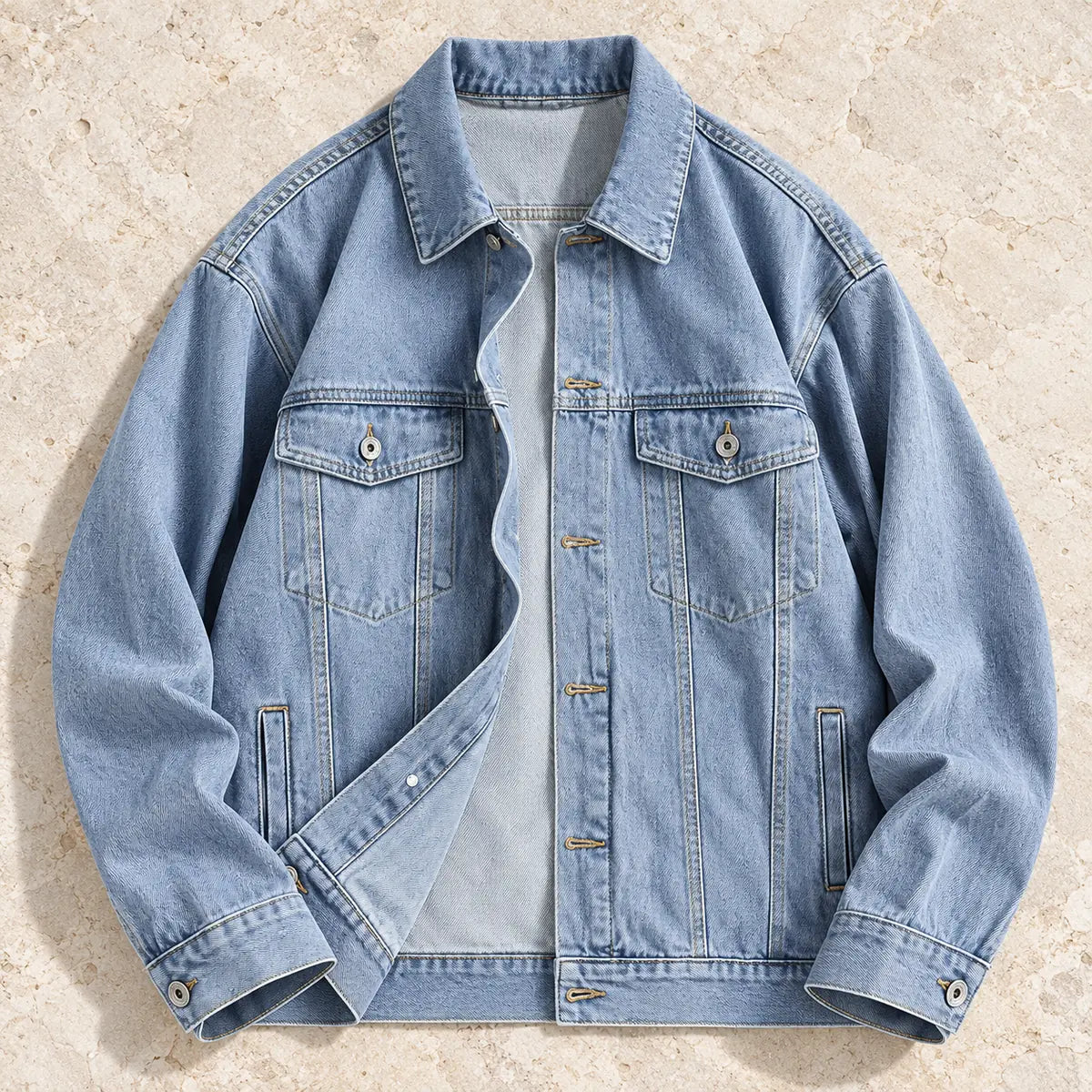 Denim Jacket | Bastien Blue overhead rawstone flatlay