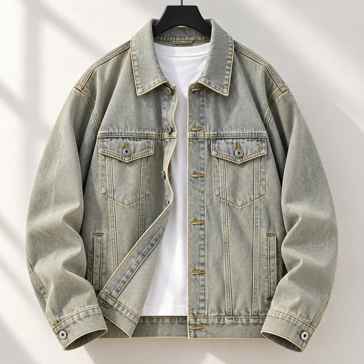 Denim Jacket | Bastien Khaki hanger architectural front