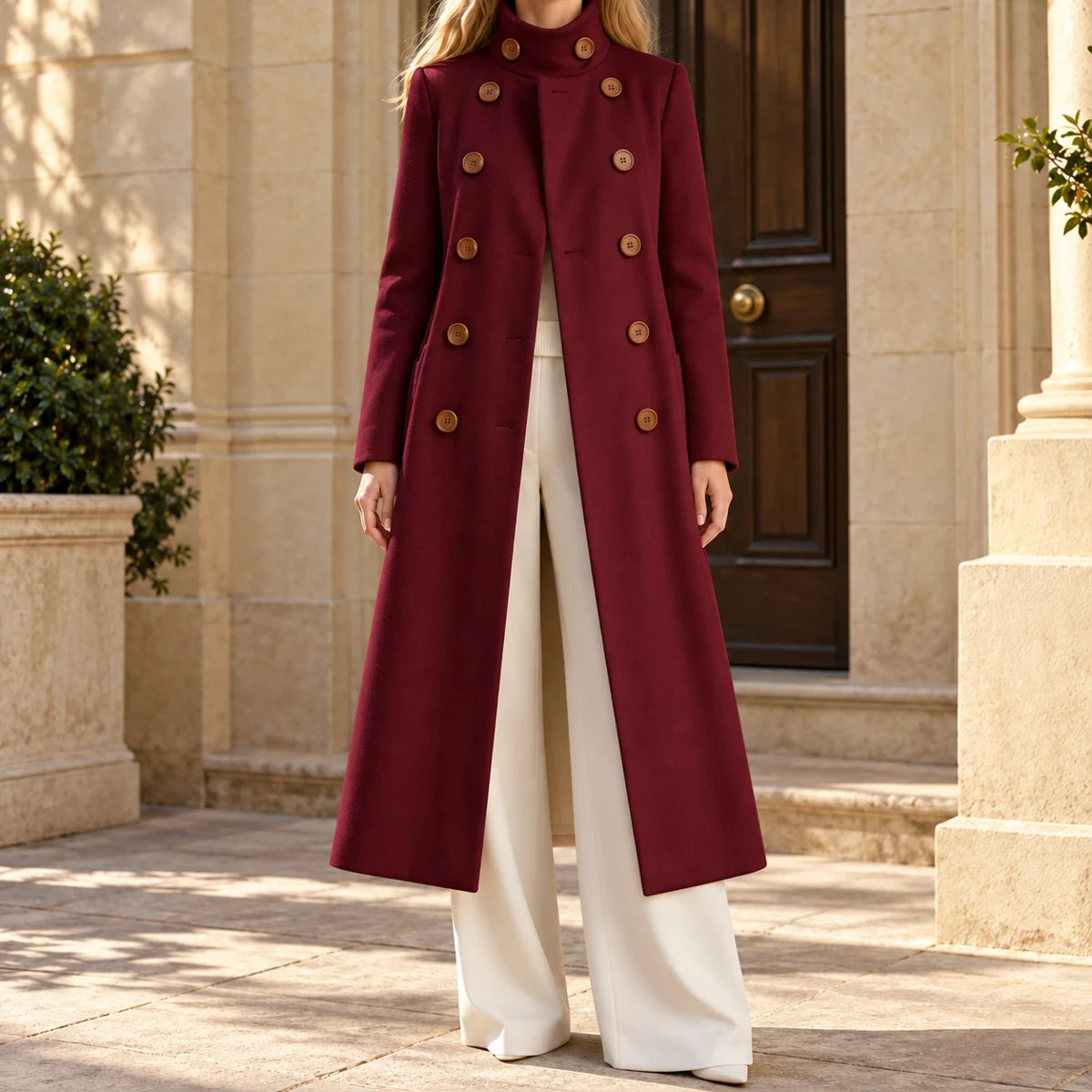 Dobby Coat | Rosalyn Red lifestyle