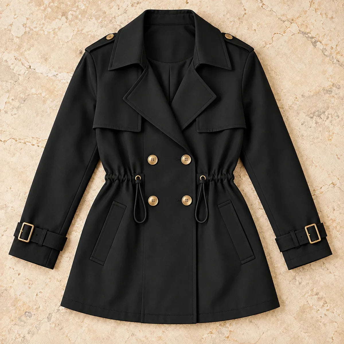 Broadcloth Trench Coat | Willa Black flatlay