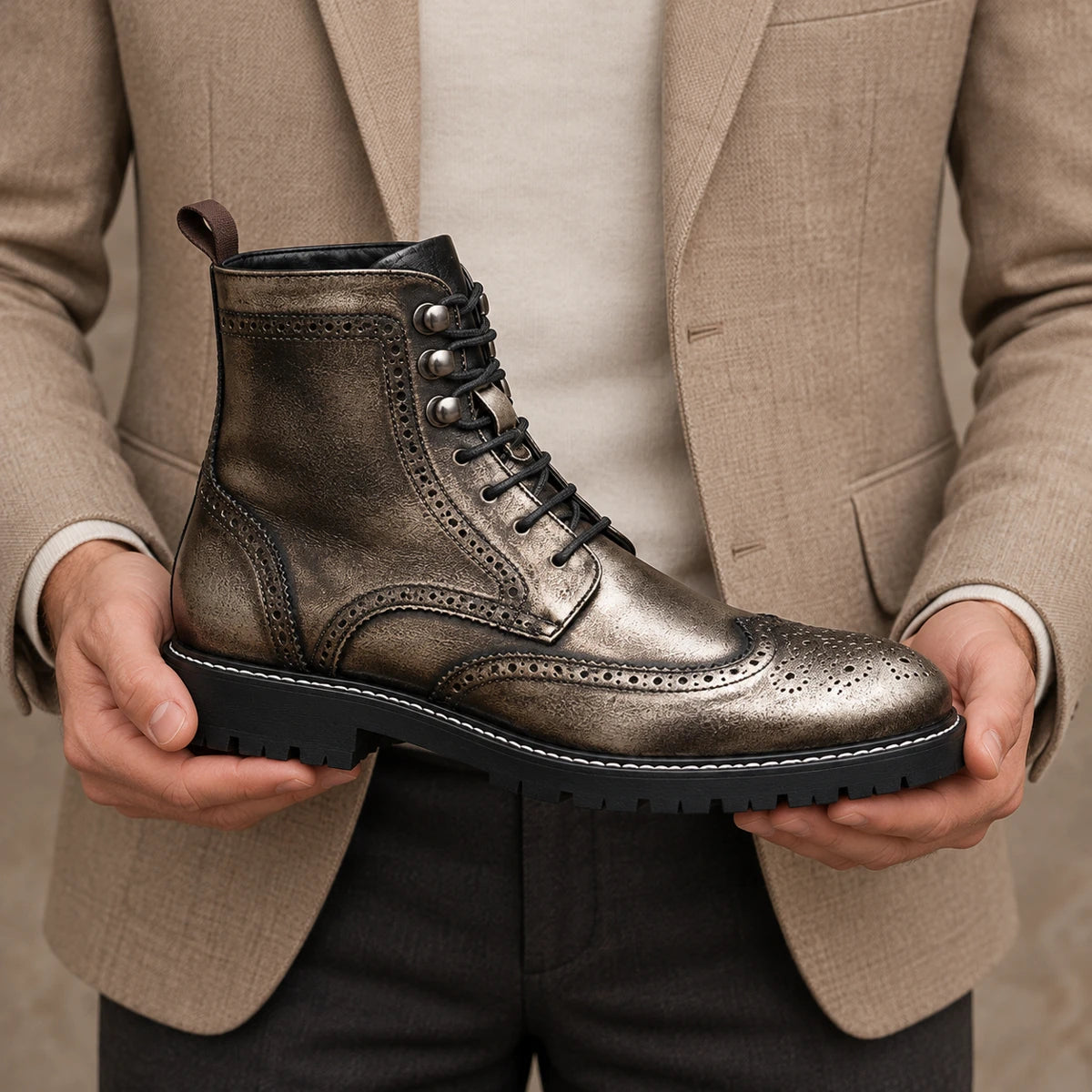 Faux Leather Boots | Edmund Silver handheld
