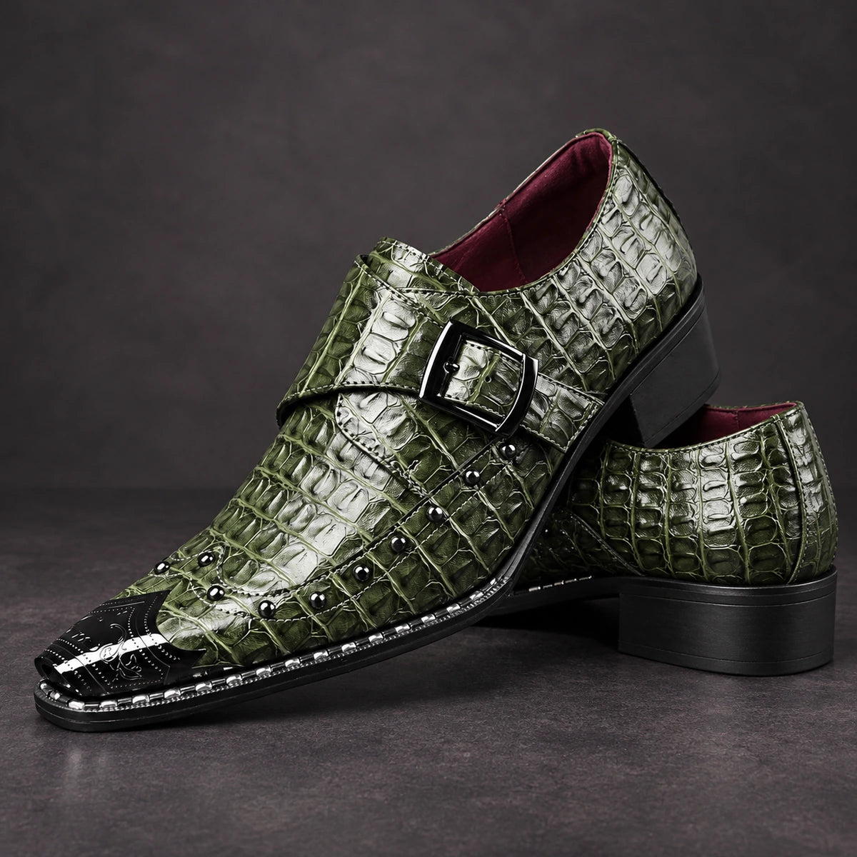 Leather Monk Shoes | Vasili Green stacked pair