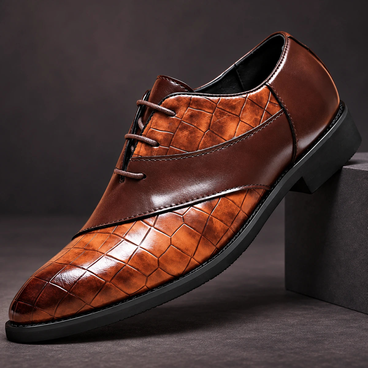 Leather Oxfords | Thibault Brown diagonal pedestal