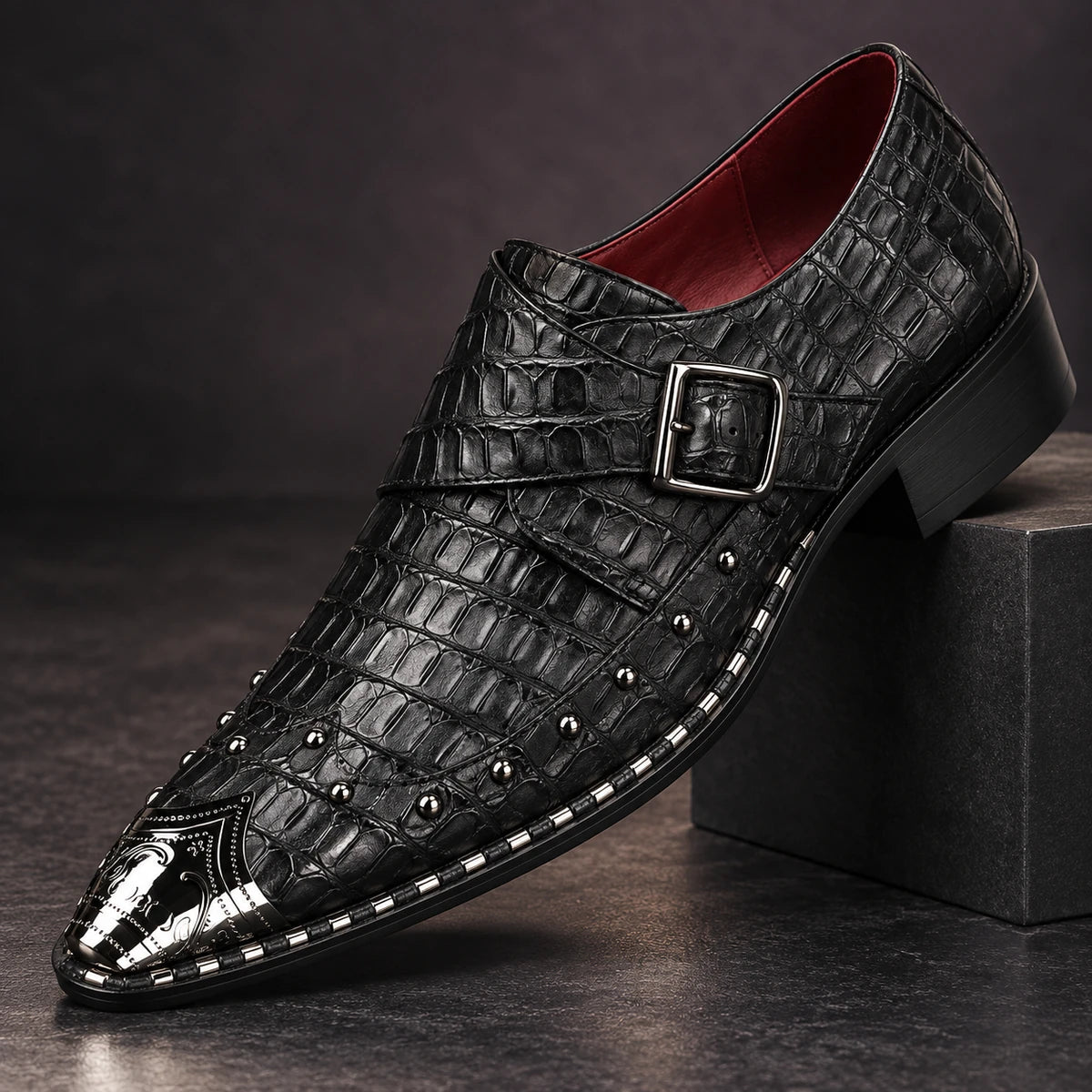 Leather Shoes | Kjell Black diagonal pedestal