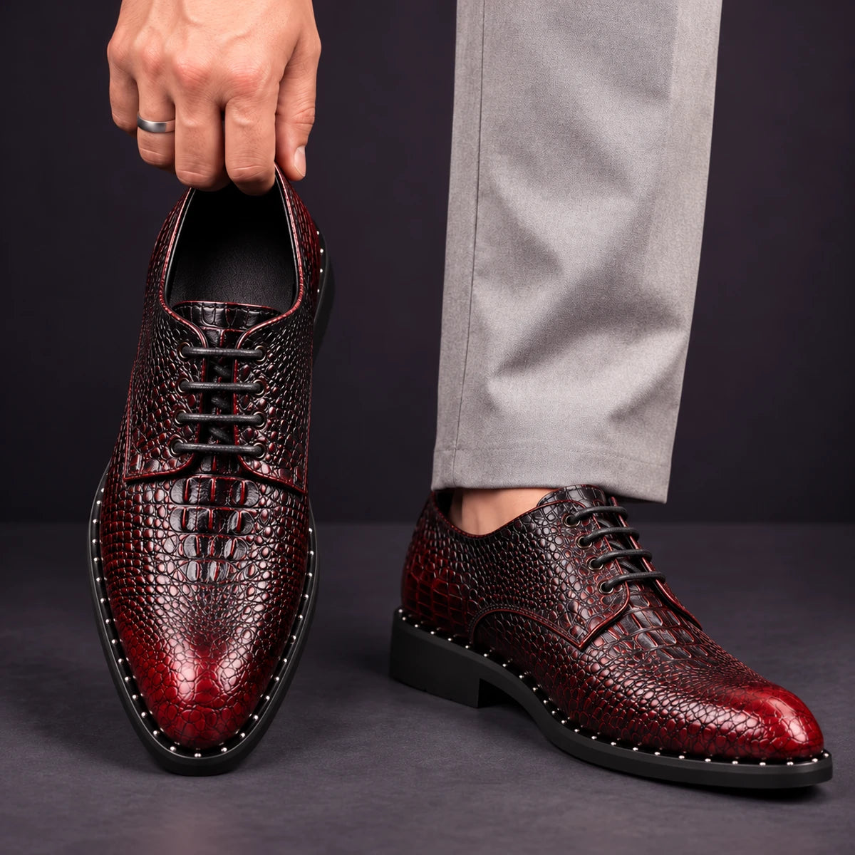 Leather Shoes | Leif Red model handheld