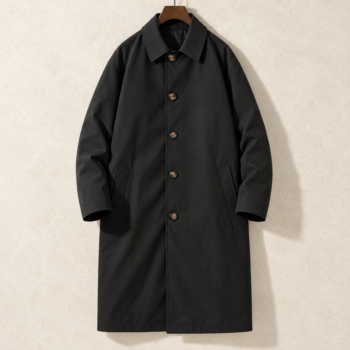 Emmeric Coat Black hanger limestone front