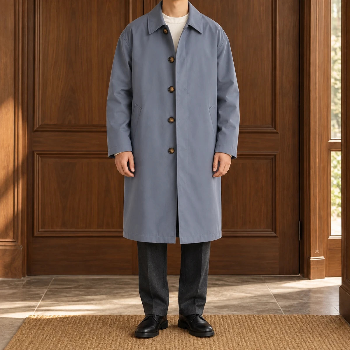 Emmeric Coat Gray model walnut entry v2