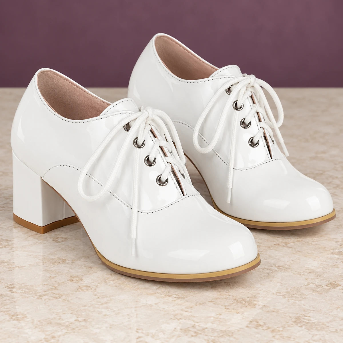 Faux Leather Heels | Brigitte White natural pair