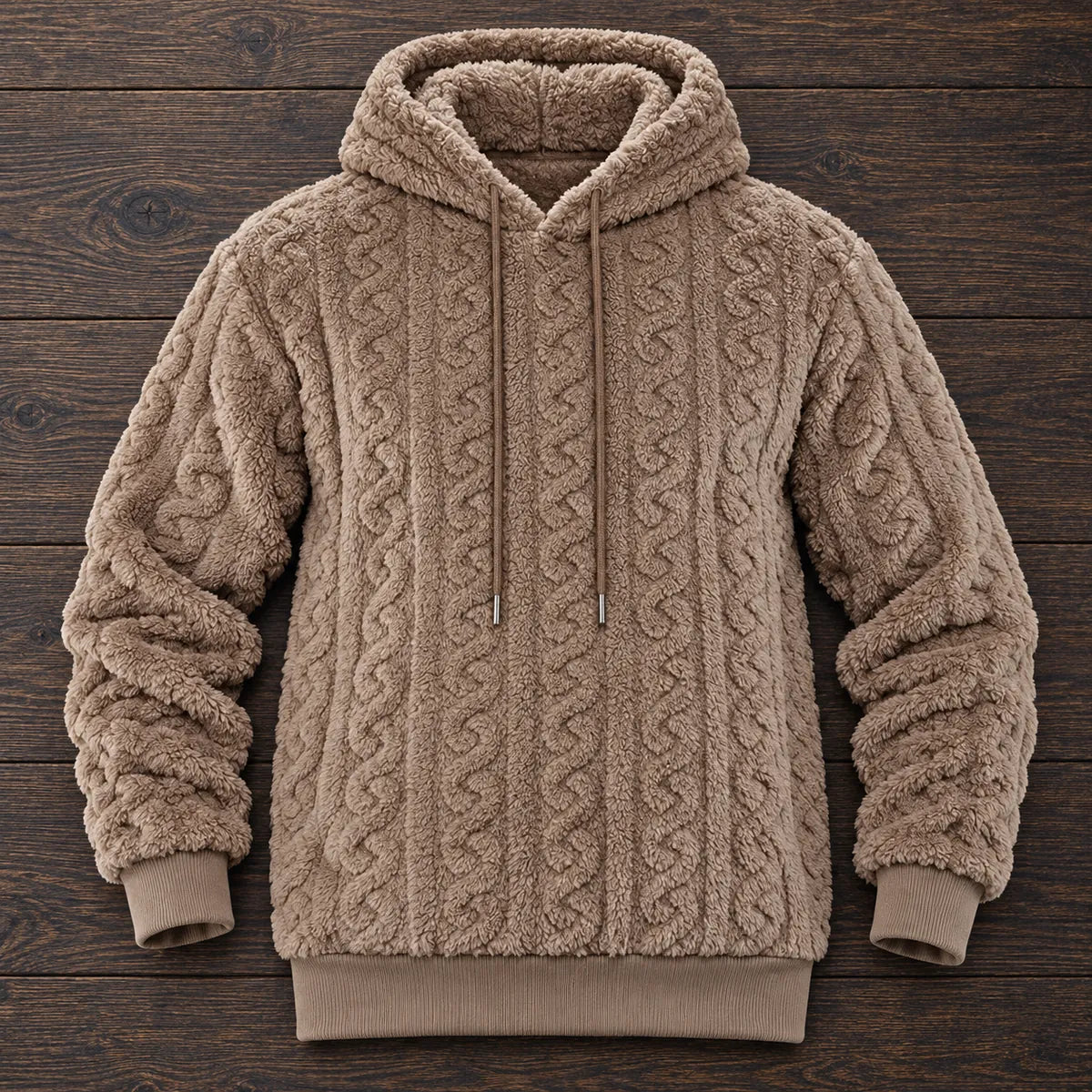 Fleece Hoodie | Evren Brown overhead oak flatlay