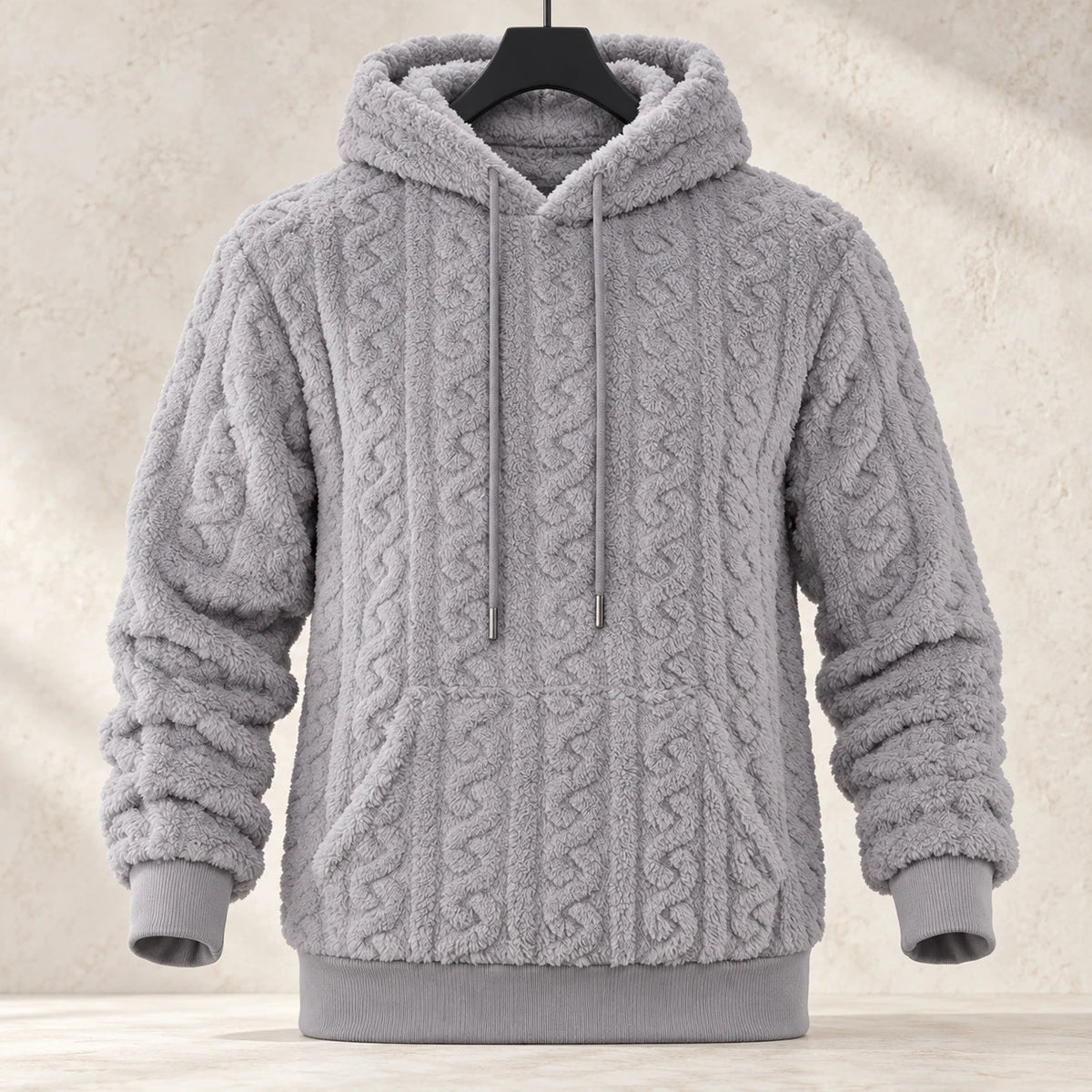 Fleece Hoodie | Evren Gray hanger stone front