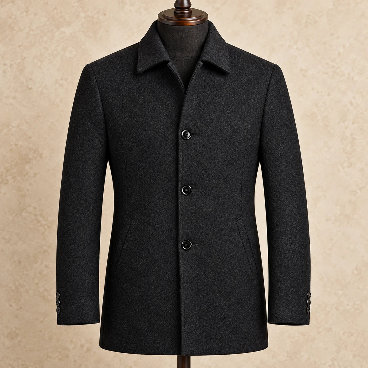 Gaspard Coat Black torsoform limestone front