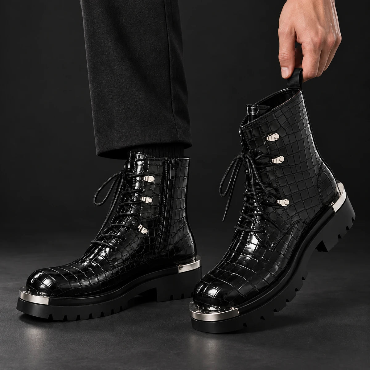 Genuine Leather Boots | Auberon Black model handheld